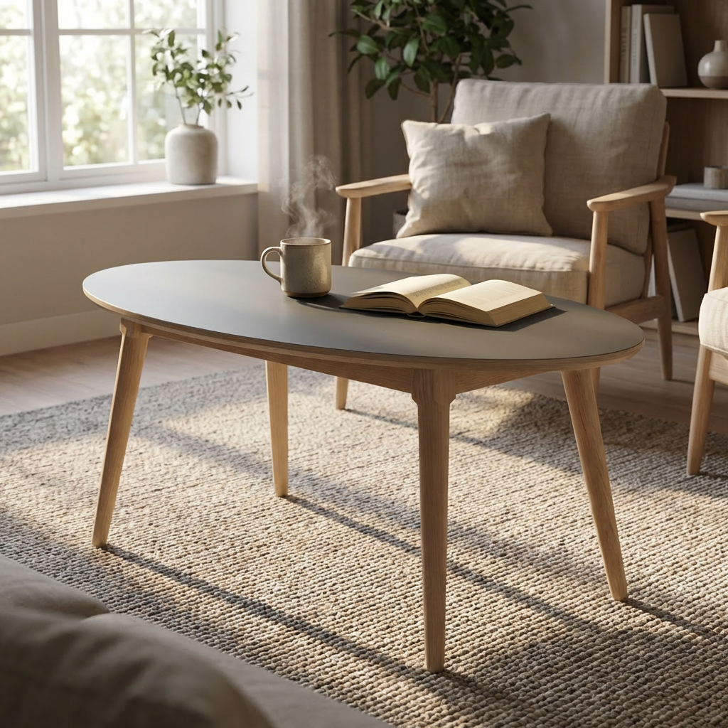 CT 10 - Elipseformet sofabord i antrcitgrå linoleum og stel i eg, Nordisk design hos HomeNordic