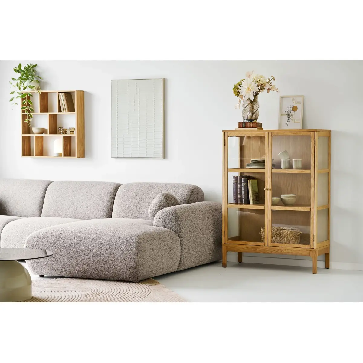 Zamora Vitrineskab - Vitrineskab, 2 Glaslåger, 2 Hylder, Eg/Egefiner/Hærdet Glas, Natur 40X90X126 Cm – billede 9
