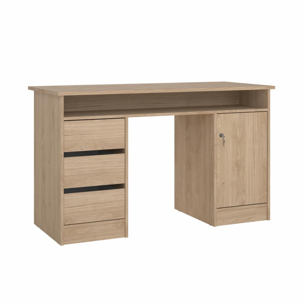 Prestige skrivebord 126 x 55 cm med 1 låge og 3 skuffer i egelook, Skriveborde hos HomeNordic