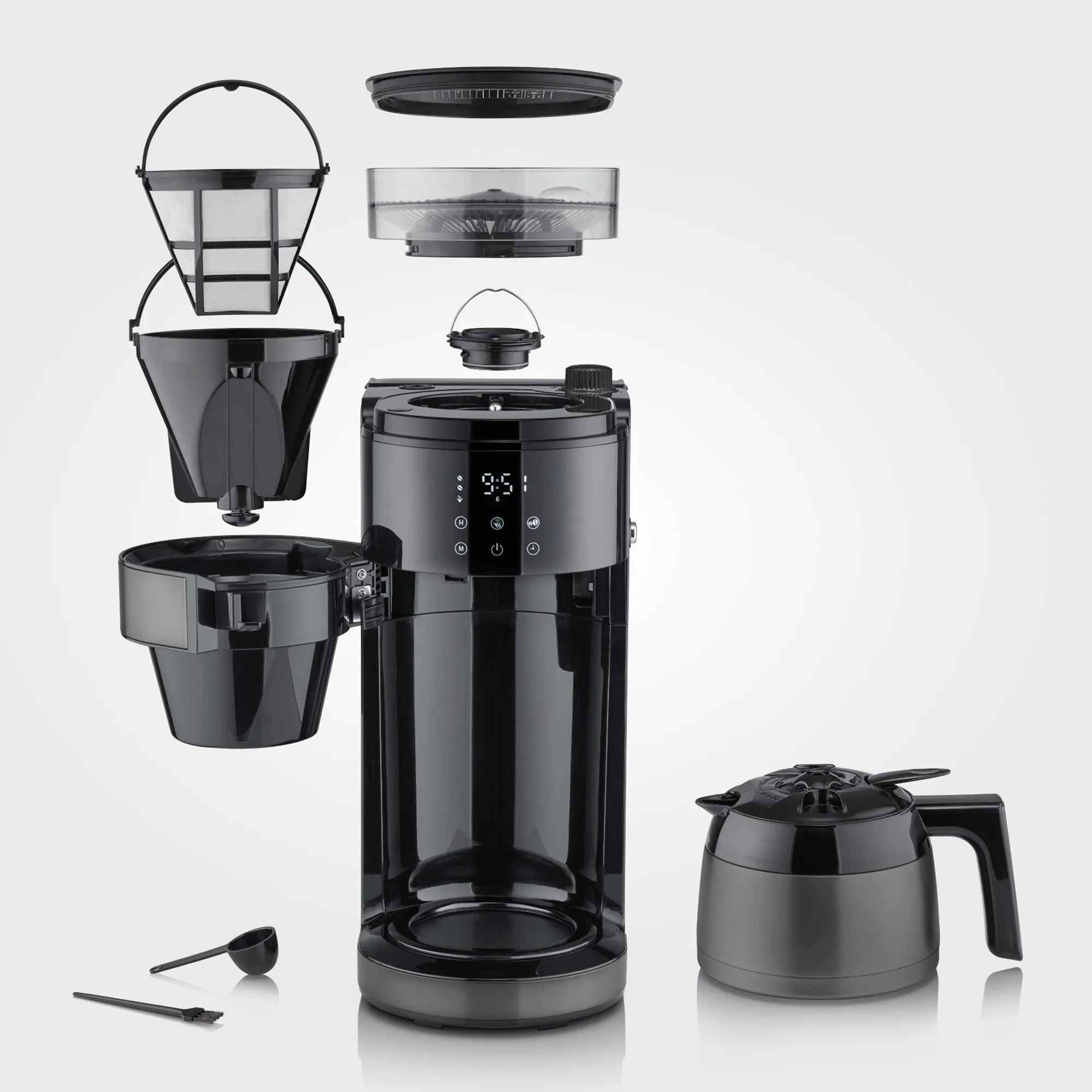 Kaffemaskine med kværn & termokande, dark inox, produktbillede 5 af 5, Kaffemaskiner hos HomeNordic