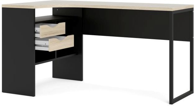 Prestige skrivebord 145 x 81 cm mat sort stel og med ege look bordplade., Skriveborde hos HomeNordic