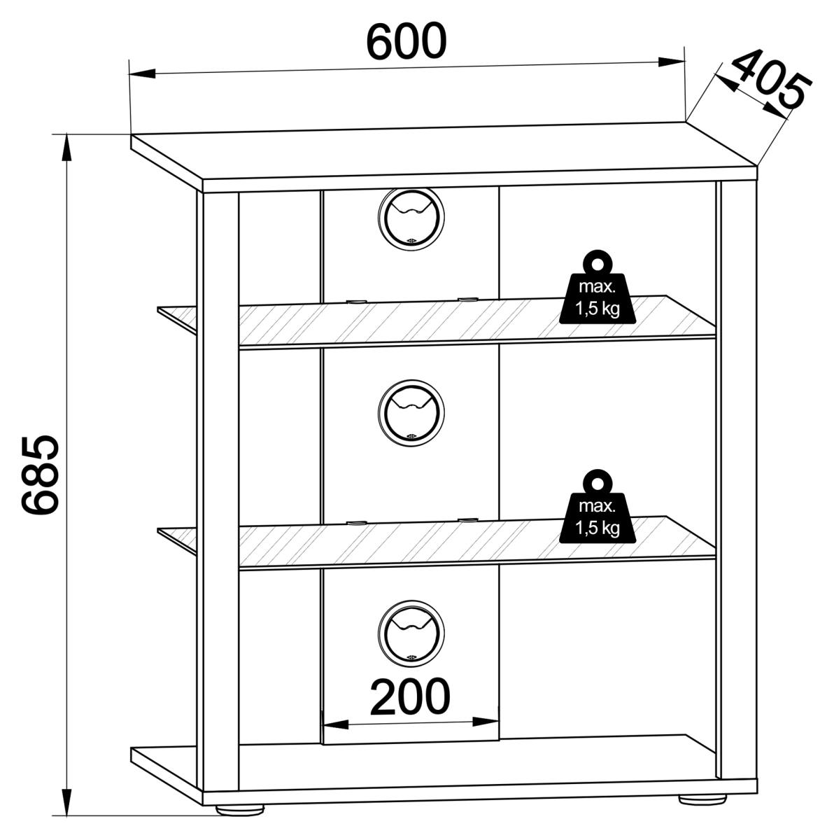 VCM NORDIC Folas Hi-fi og TV-bord, m. 2 glashylder, produktbillede 2 af 4, TV-borde hos HomeNordic