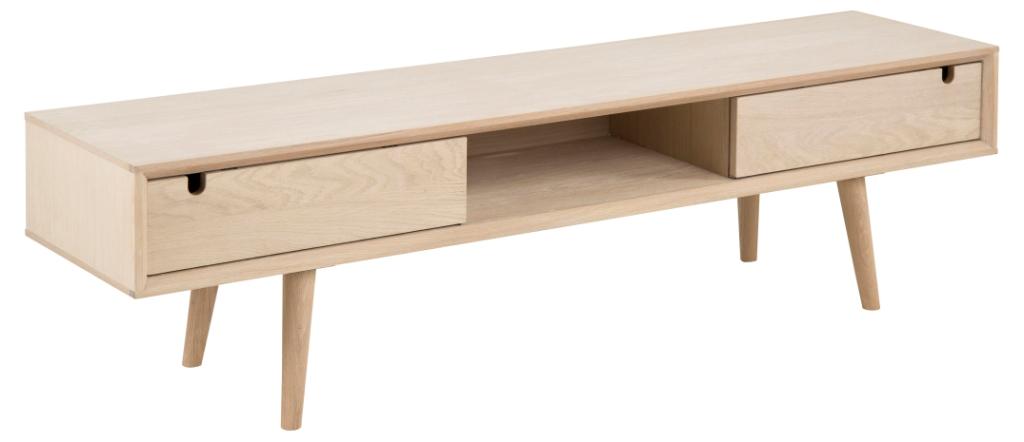 Liseleje TV bord i hvidpigmenteret eg 160 x 38 cm med 2 skuffer., TV-borde hos HomeNordic