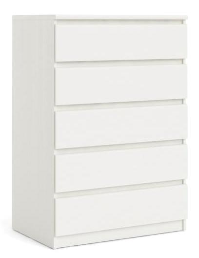 Nibe 75 cm bred kommode hvid ask med 5 skuffer., Kommoder hos HomeNordic