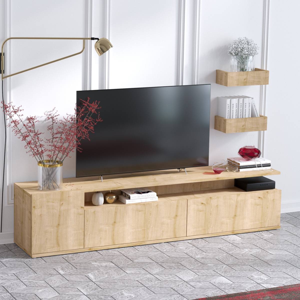 NORDVÄRK Alika TV-bord, m. 2 væghylder, 3 låger, 1 rum, produktbillede 4 af 5, TV-borde hos HomeNordic