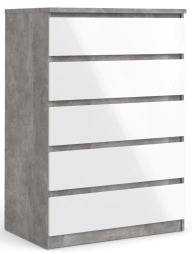 Nibe 75 cm bred kommode i beton look og med 5 skuffer., Kommoder hos HomeNordic