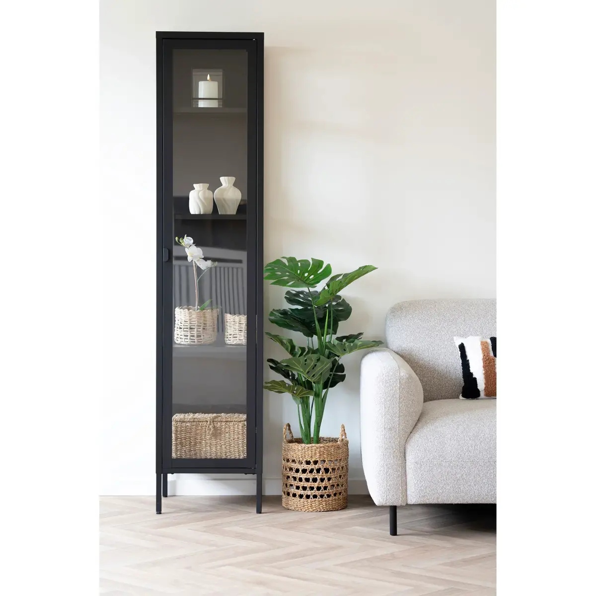Brisbane Smalt Vitrineskab - Smalt Vitrineskab, 1 Glaslåge, Stål, Sort 40X35X180 Cm – billede 2