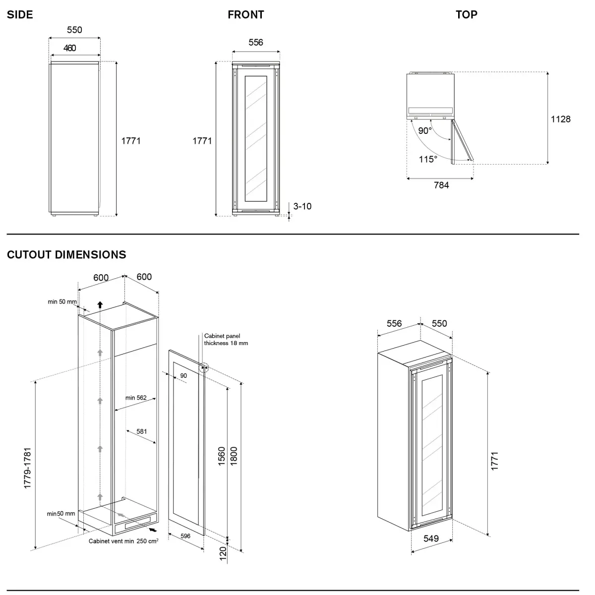 Bertazzoni RWC177B4TPNP Integreret vinkøleskab 177 x 56 cm, door-on-door – billede 2