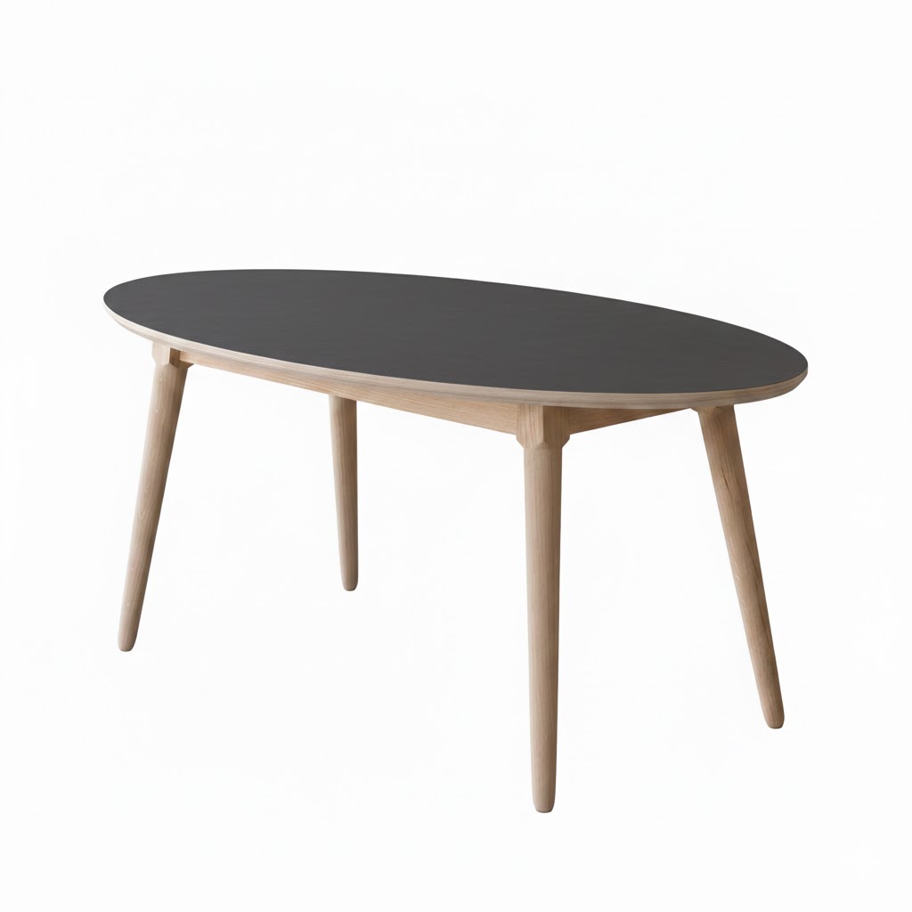 CT 10 - Elipseformet sofabord i antrcitgrå linoleum og stel i eg, produktbillede 2 af 3, Nordisk design hos HomeNordic