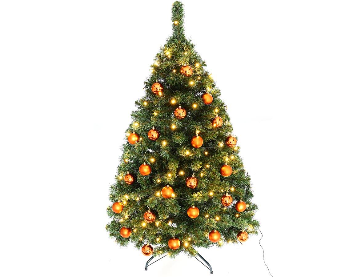 Juletræ 150 cm Maria med LED lys og orange julekugler, Kunstige planter & træer hos HomeNordic