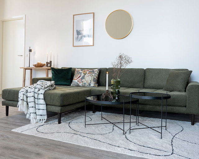 Riviera lounge sofa olivengrøn venstre vendt. Længde 290 cm, produktbillede 6 af 8, Sofaer hos HomeNordic