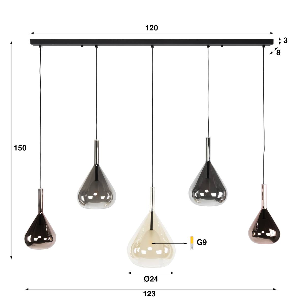 Blast - Loftlampe med fem dråbeformede glaskupler – billede 6