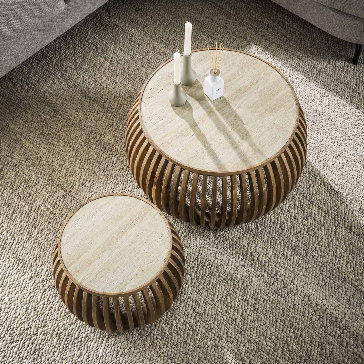Jura - Sofabordssæt i mangotræ og travertin top, produktbillede 3 af 4, Moderne designs hos HomeNordic
