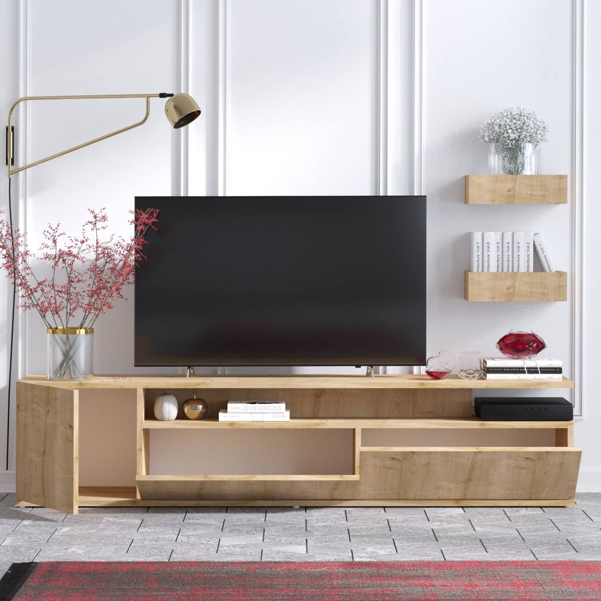 NORDVÄRK Alika TV-bord, m. 2 væghylder, 3 låger, 1 rum, produktbillede 5 af 5, TV-borde hos HomeNordic