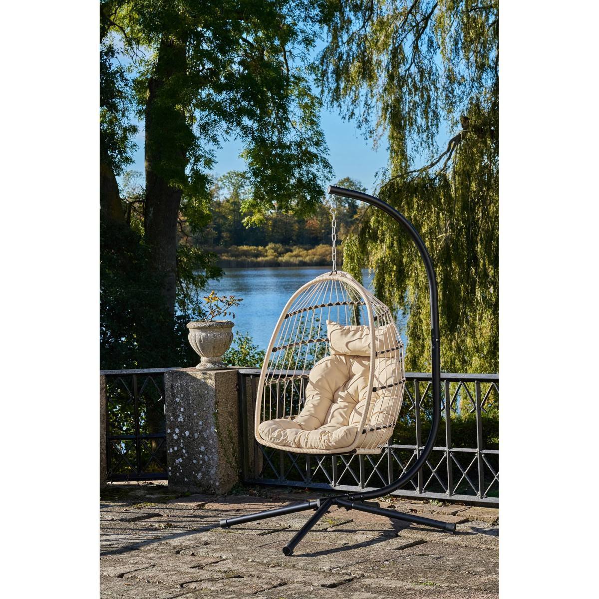 Patras Hængestol - Hængestol, Stål Stativ, Foldbar Sæde, Incl.Hynder, Beige/Grå//Sort 195X117X107 Cm – billede 9