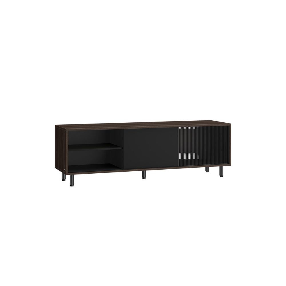TV bord 140 cm med 3 rum og skydelåge sort, TV-borde hos HomeNordic