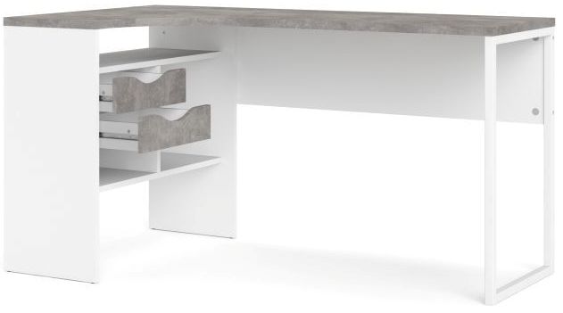 Prestige skrivebord 145 x 81 cm hvid og med beton look med 2 skuffer., Skriveborde hos HomeNordic