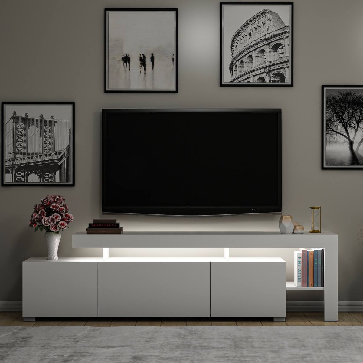 NORDVÄRK Beliz TV-bord, m. PVC-kantbånd LED-lys, produktbillede 9 af 10, TV-borde hos HomeNordic
