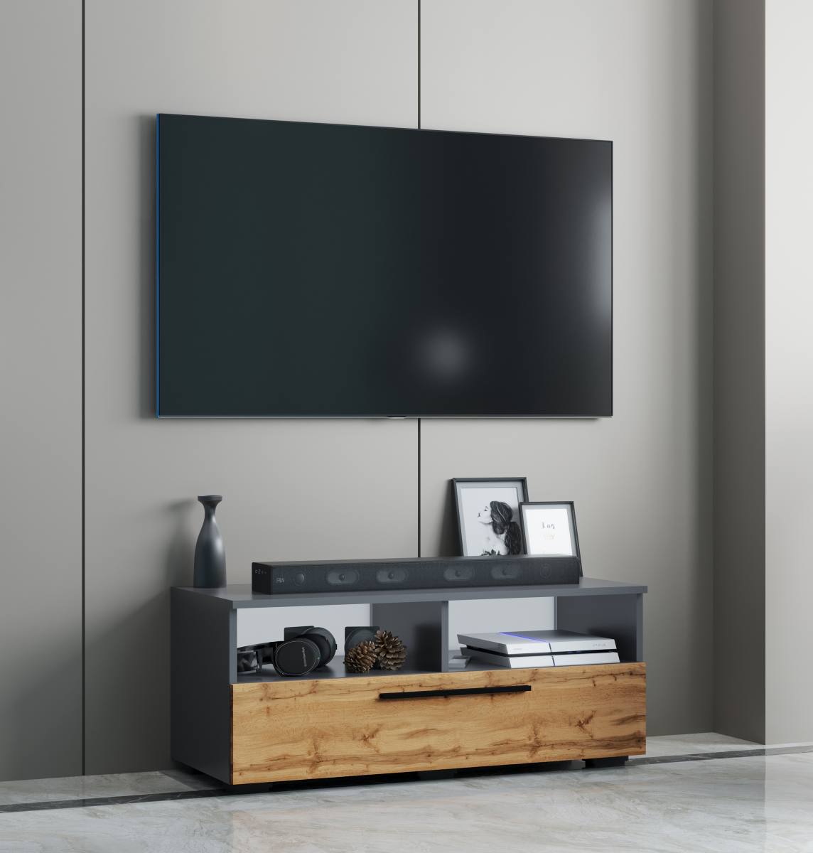 VCM NORDIC Arila L TV-bord, m. 1 låge og 4 rum, produktbillede 4 af 5, TV-borde hos HomeNordic
