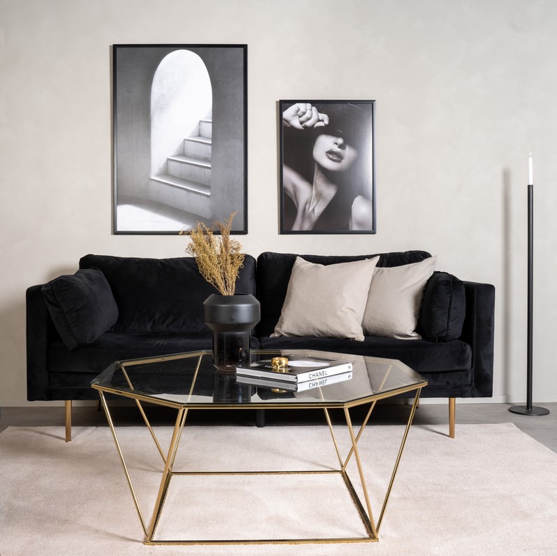Octogon - Sofabord i guldfarvet metal og glas, Moderne designs hos HomeNordic