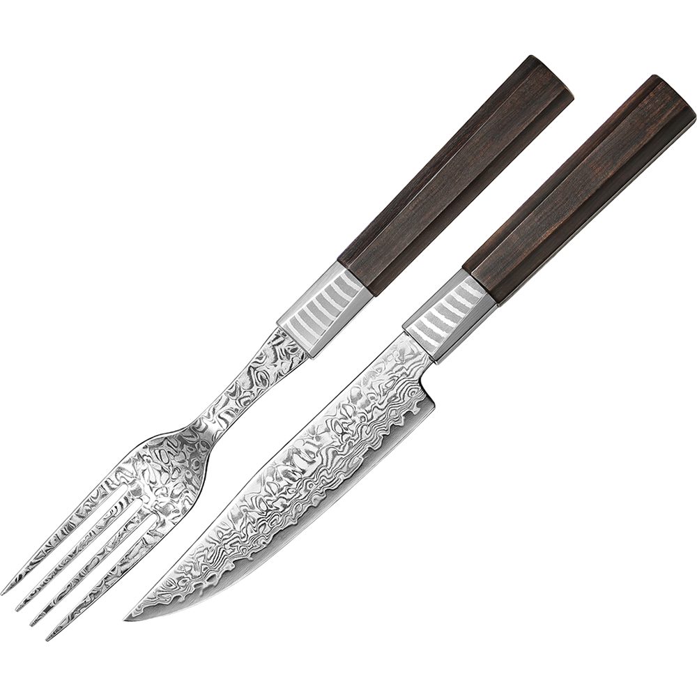 Bestik sæt 2 dele | Kniv og gaffel | Ibenholt & Damaskus67 hos HomeNordic