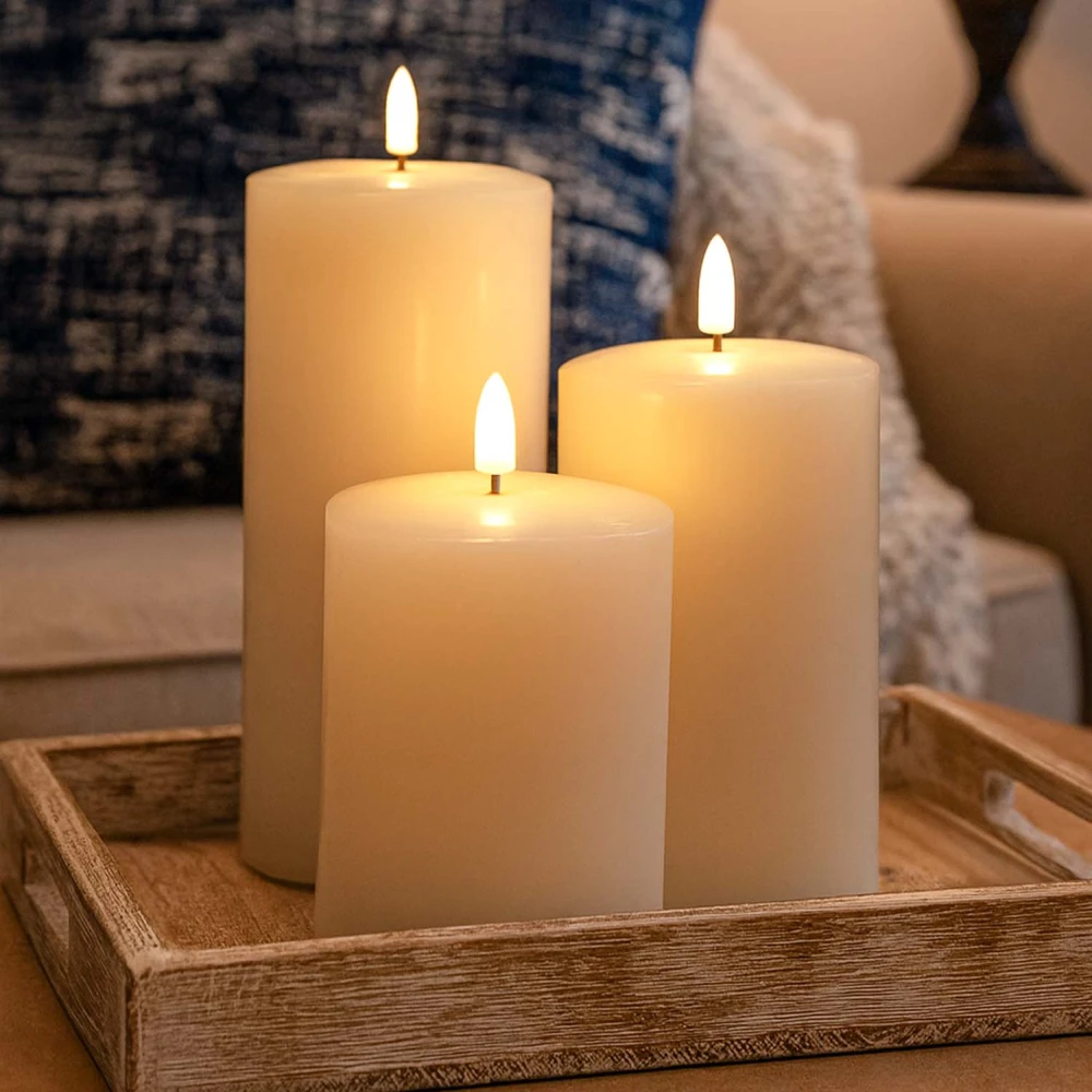 LED Bloklys, 3 stk, flammeeffekt, hvid hos HomeNordic