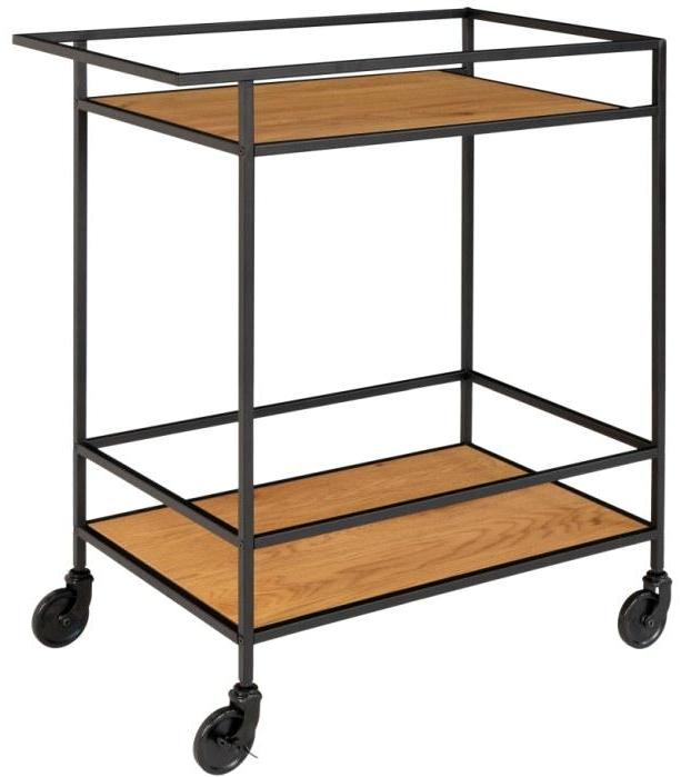 Valencia 68 cm barvogn i sort metalstel og med 2 hylder med ege look., Sofaborde hos HomeNordic