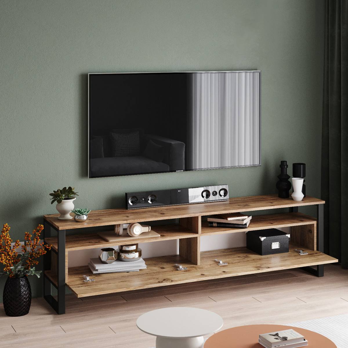 NORDVÄRK ML19 TV-bord, m. låge og 2 hylder, produktbillede 5 af 6, TV-borde hos HomeNordic