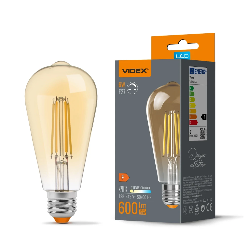 E27 6W dæmpbar LED filamentpære, Glas hos HomeNordic