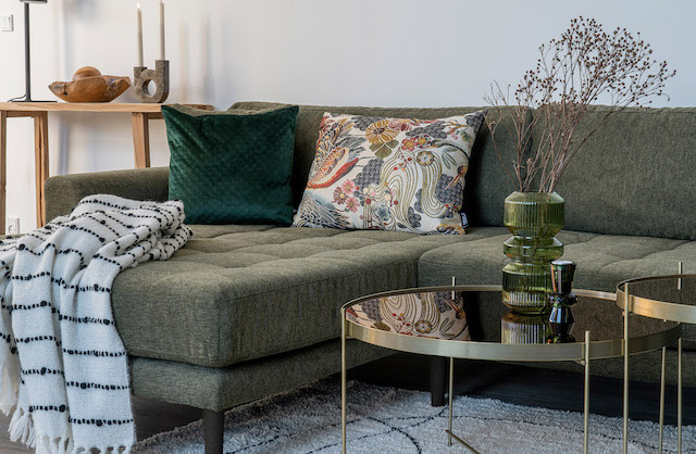 Riviera lounge sofa olivengrøn venstre vendt. Længde 290 cm, produktbillede 5 af 8, Sofaer hos HomeNordic
