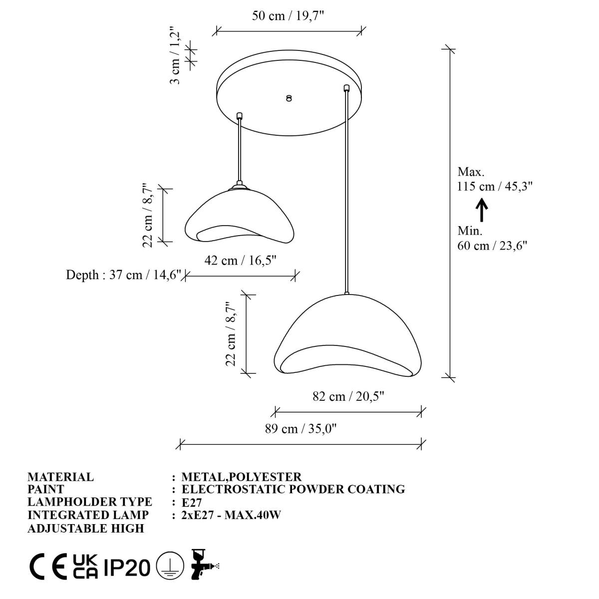 NORDVÄRK Luna-40-50-T-Nua loftlampe, produktbillede 2 af 6, Loftlamper hos HomeNordic