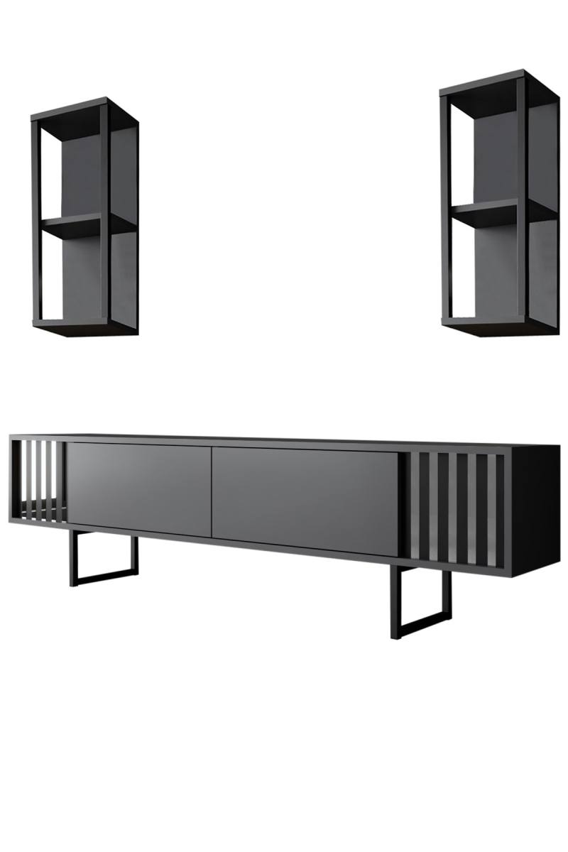 NORDVÄRK Chrome Line TV-bord og 2 væghylder, TV-borde hos HomeNordic