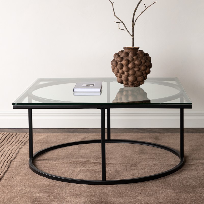 Plexus - Sofabord i glas og metal, 90 x 90 cm, Moderne designs hos HomeNordic