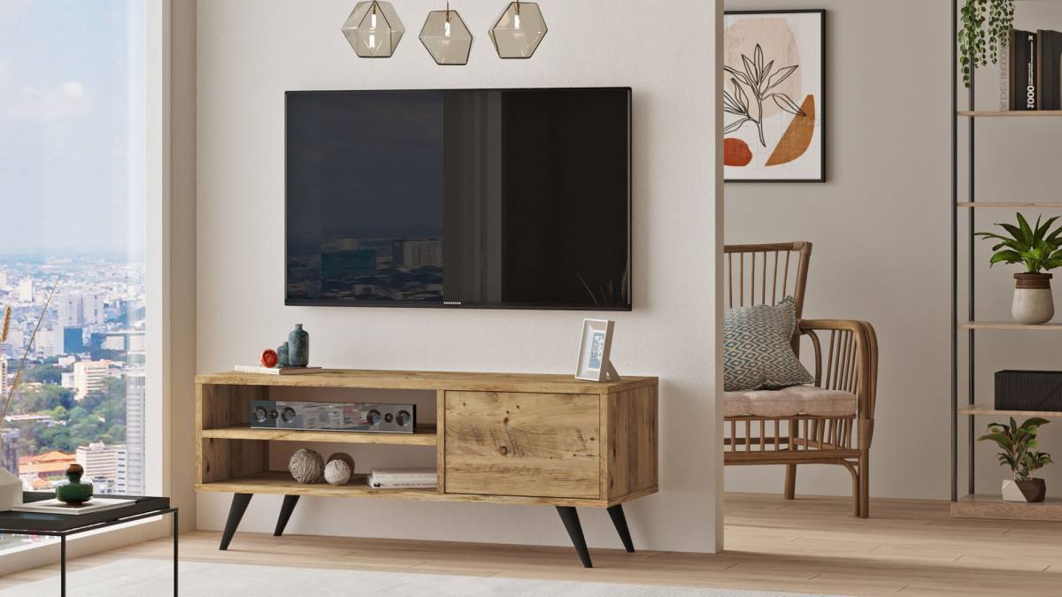 NORDVÄRK CD1 TV-bord, m. 1 låge og 1 hylde, produktbillede 7 af 7, TV-borde hos HomeNordic