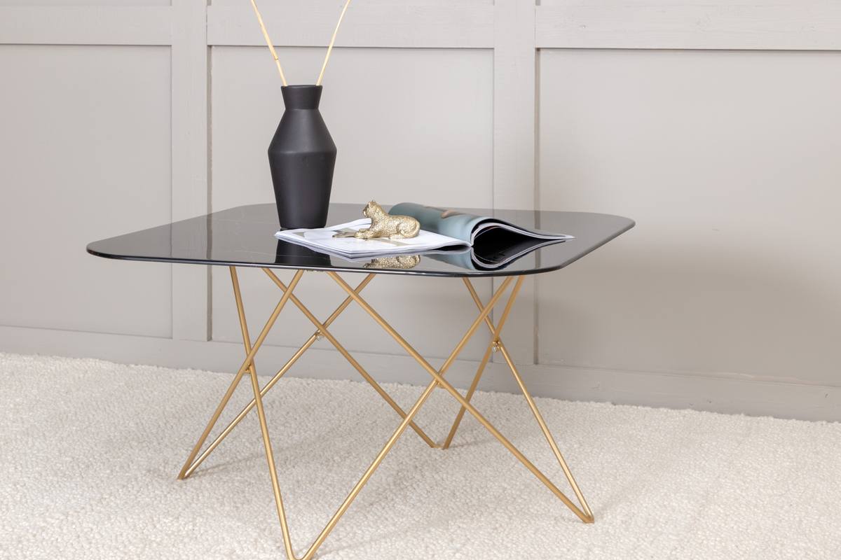 Tubas- Sofabord i sort marmor glas og messing metal, 80 x 80 cm, produktbillede 3 af 11, Moderne designs hos HomeNordic