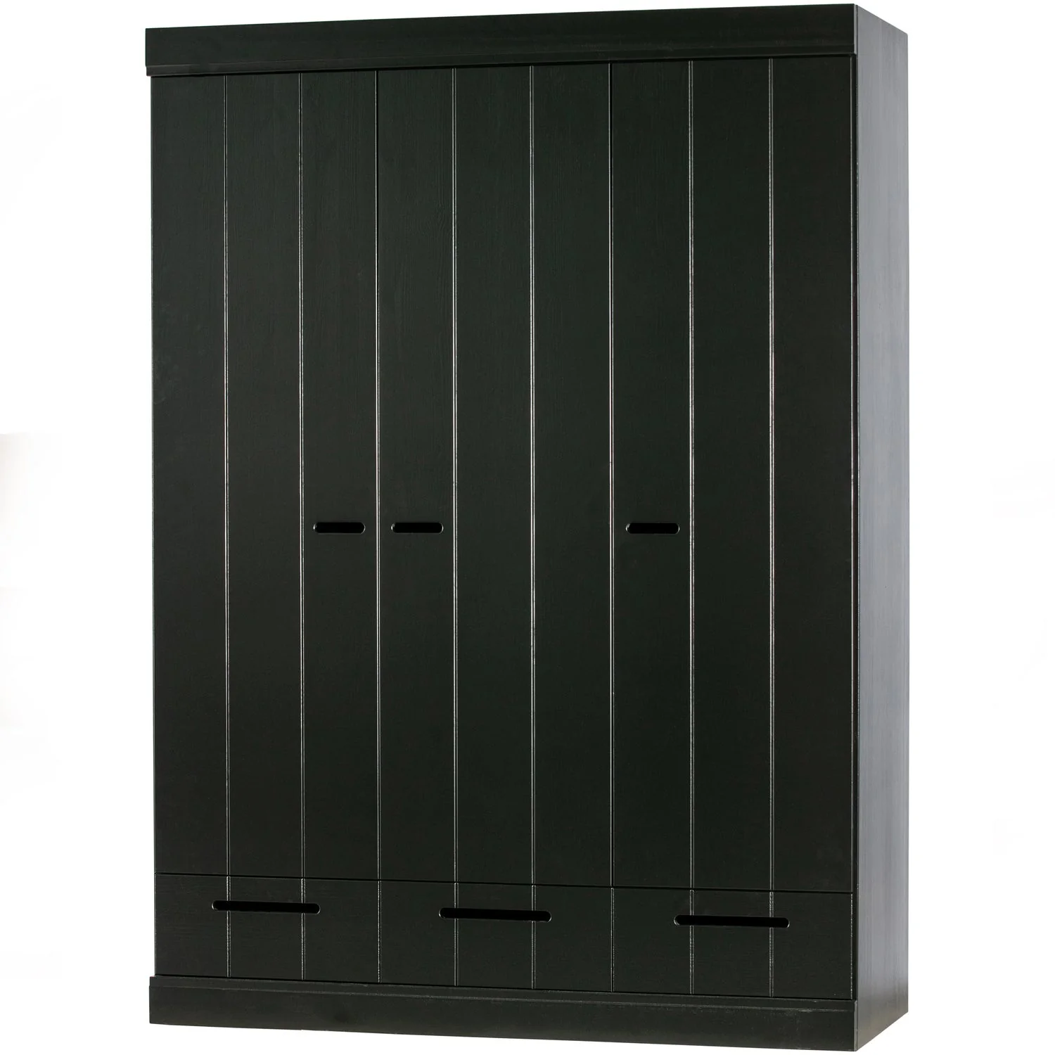 WOOOD - Connect 3-Dørs Skab Skuffer Skydedøre Sort FSC 195x140x53 cm, Garderobeskabe hos HomeNordic