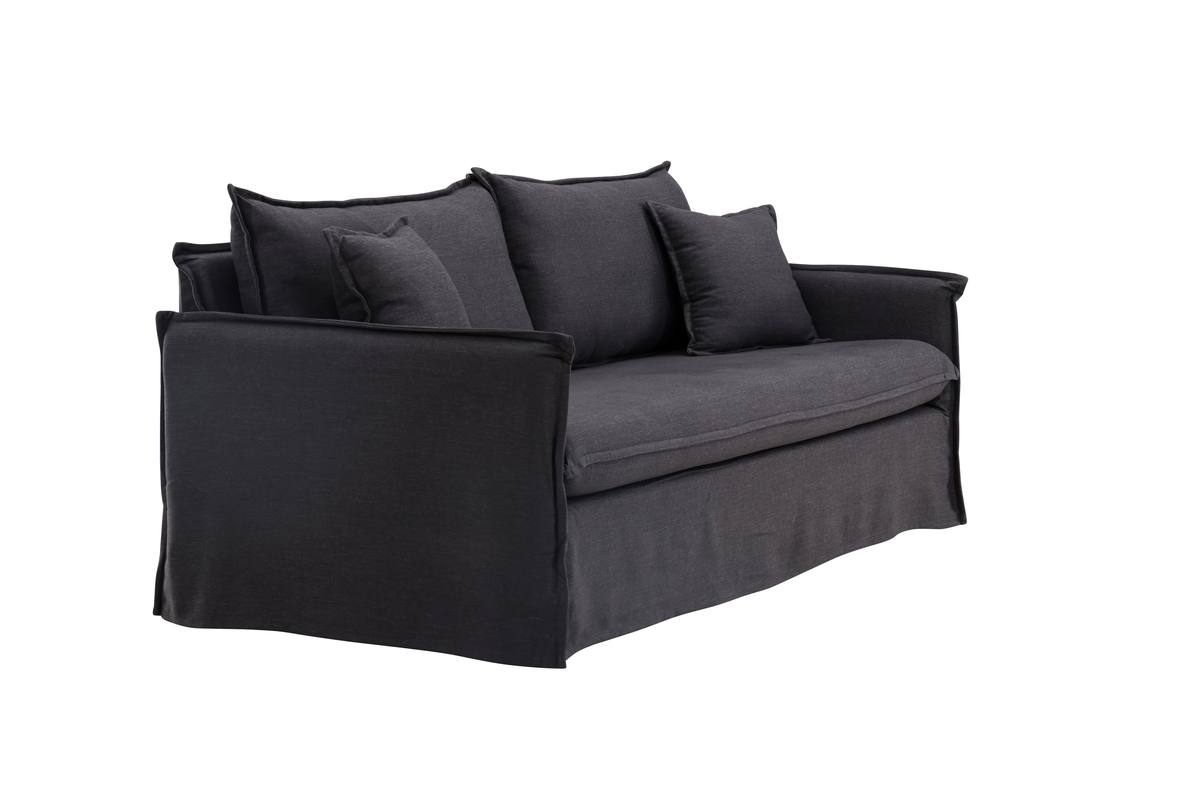 Stella - Sofa, 3-personers med stof i sort hør polyester – billede 8