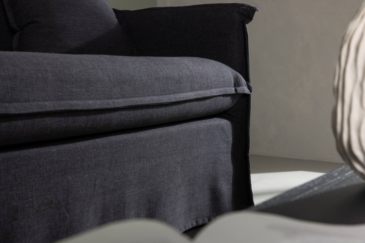 Stella - Sofa, 3-personers med stof i sort hør polyester – billede 4