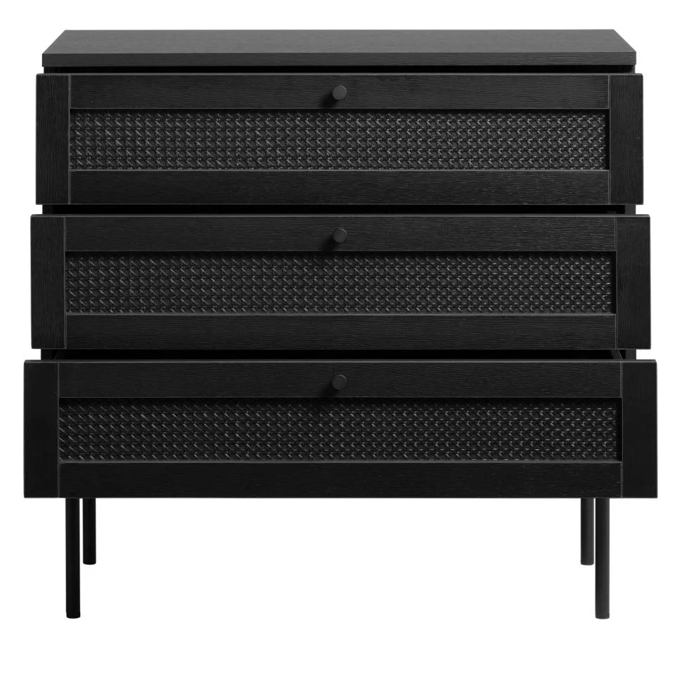Pensacola Kommode, Sort Melamin, 80x40x75 cm, 3 Skuffer, produktbillede 5 af 6, Kommoder hos HomeNordic