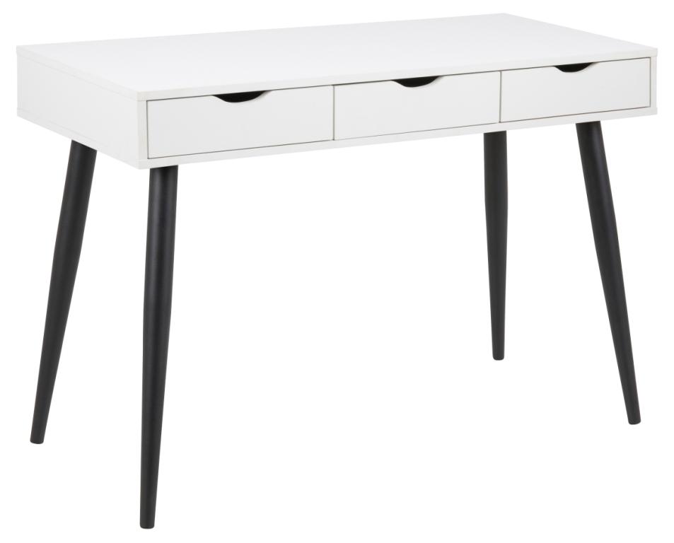 Space skrivebord 110 x 50 hvid Melamin med 3 skuffer og med sorte ben., Skriveborde hos HomeNordic