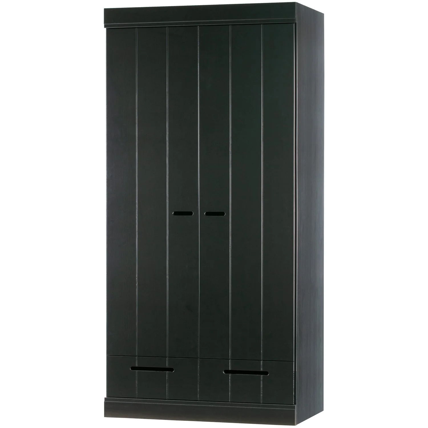 WOOOD - Connect 2-Dørs Skab Skuffer Skydedøre Sort FSC 195x94x53 cm, Garderobeskabe hos HomeNordic