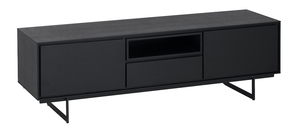 Rungsted TV bord 160 cm i sort eg og med sortlakeret metalstel og soft, TV-borde hos HomeNordic