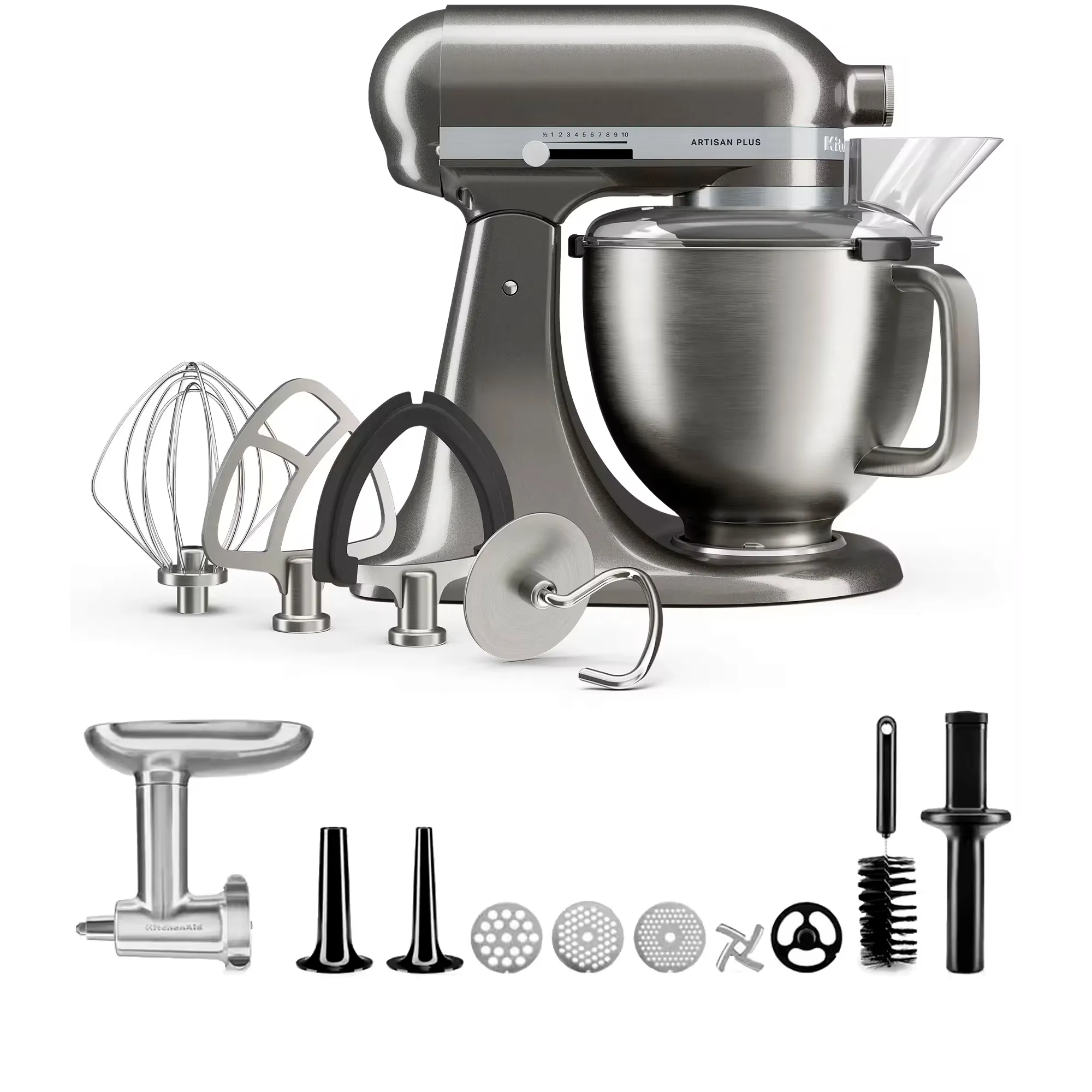 KitchenAid Artisan Plus 4,7 liter med kødkværn, medallion silver, Røremaskiner hos HomeNordic