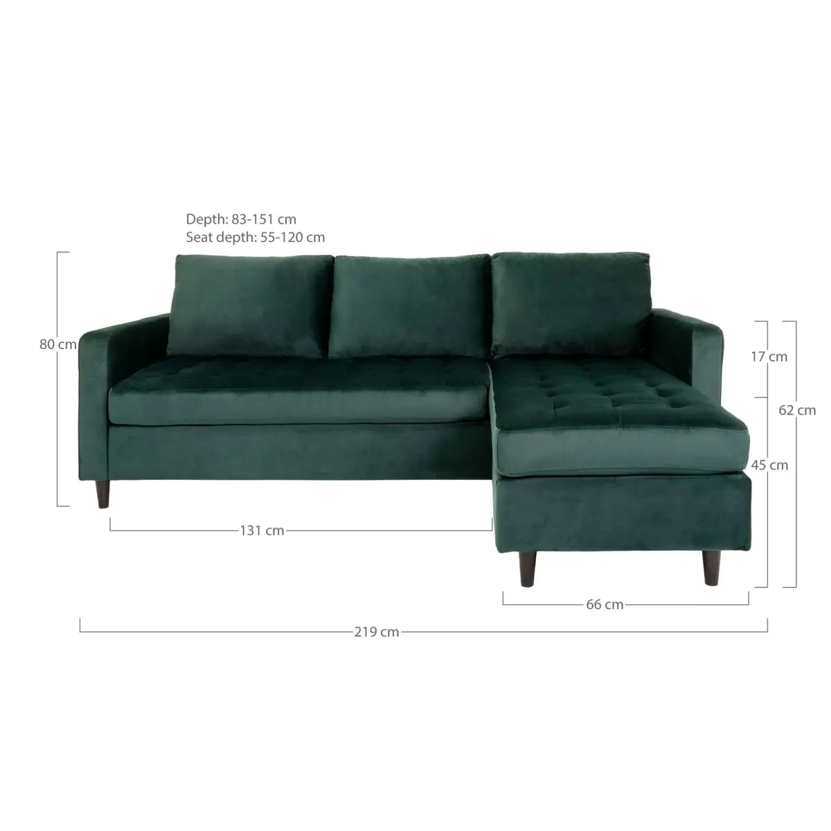 Firenze Sofa - Sofa I Velour, Mørkegrøn Med Sorte Træben, Hn1006 – billede 5