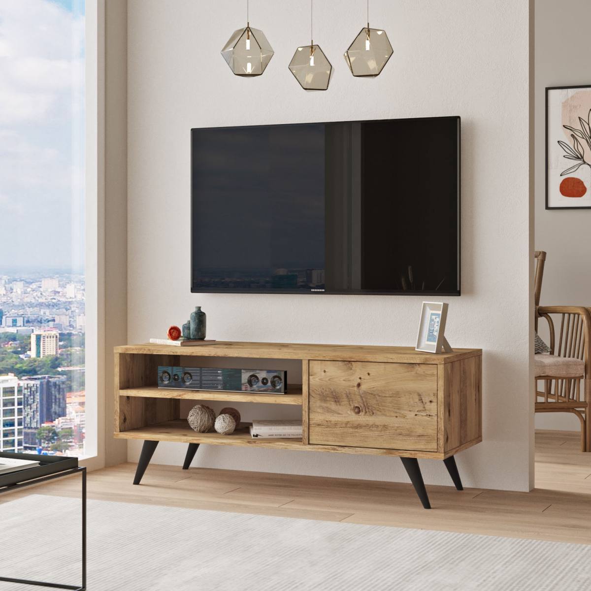 NORDVÄRK CD1 TV-bord, m. 1 låge og 1 hylde, produktbillede 6 af 7, TV-borde hos HomeNordic