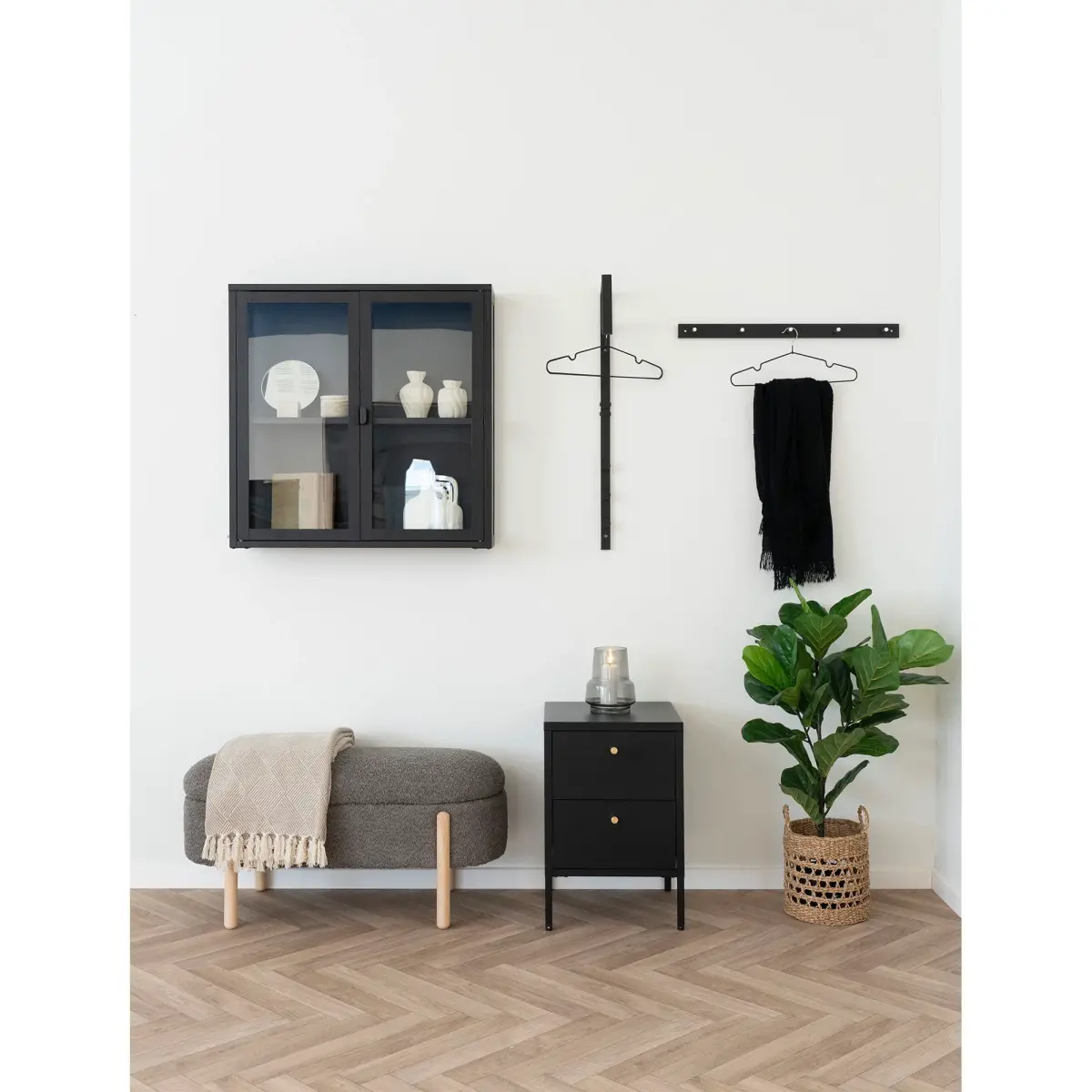 Brisbane Hængende Vitrineskab - Hængende Vitrineskab, 2 Glaslåger, Stål, Sort 80X18X80 Cm – billede 6