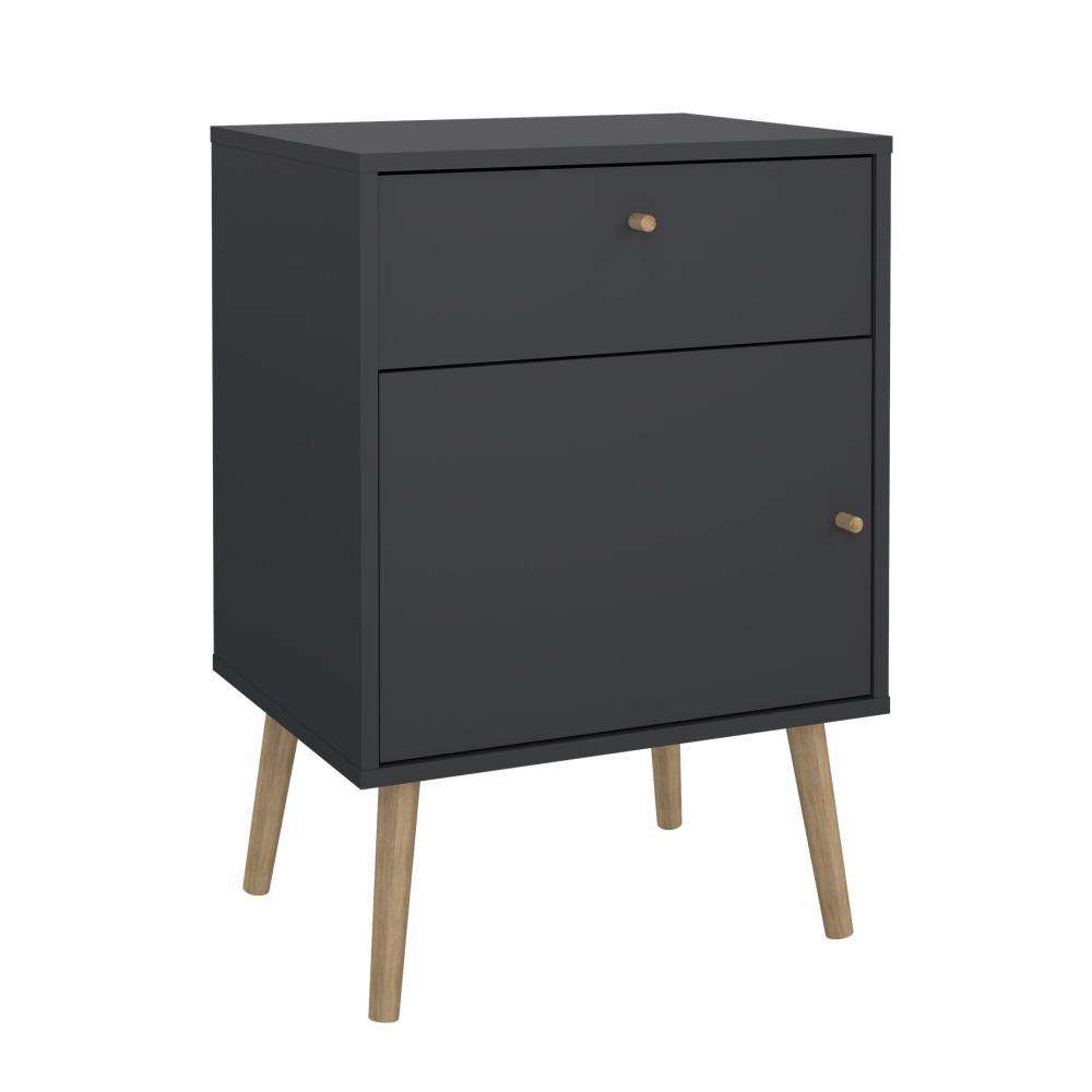 Esbjerg natbord 50x39 cm med 1 låge og 1 skuffe i mat sort, Sengeborde hos HomeNordic