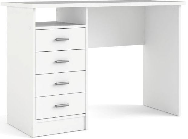 Prestige hvidt skrivebord 110 x 48 cm med 4 skuffer og 1 åbent rum., Skriveborde hos HomeNordic