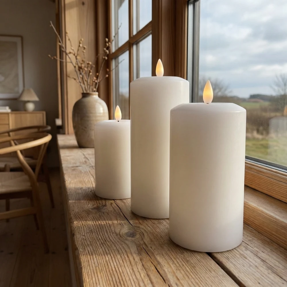 3-pak hvide LED bloklys inkl. ladebase hos HomeNordic