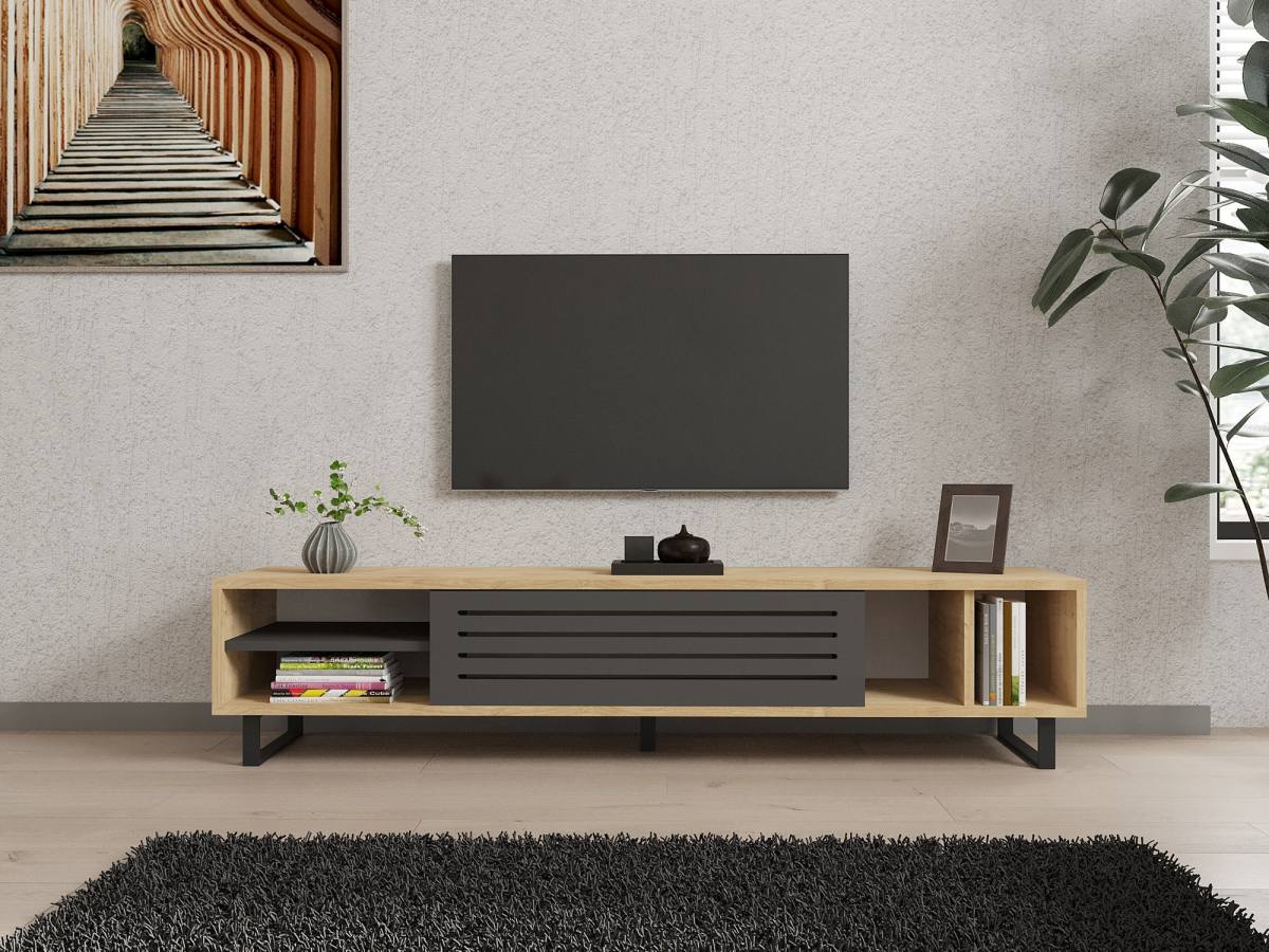 NORDVÄRK Safir TV-bord, m. 1 låge, 1 hylde, 2 rum, produktbillede 3 af 4, TV-borde hos HomeNordic